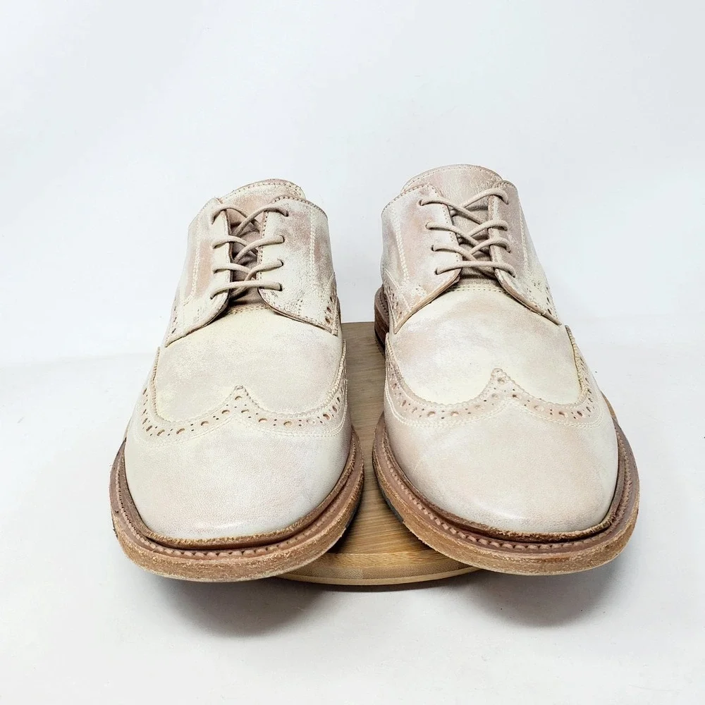 Frye Shoes Mens 9.5 D Paul Whitewash Leather Wingtip Brogue Oxford Mexico